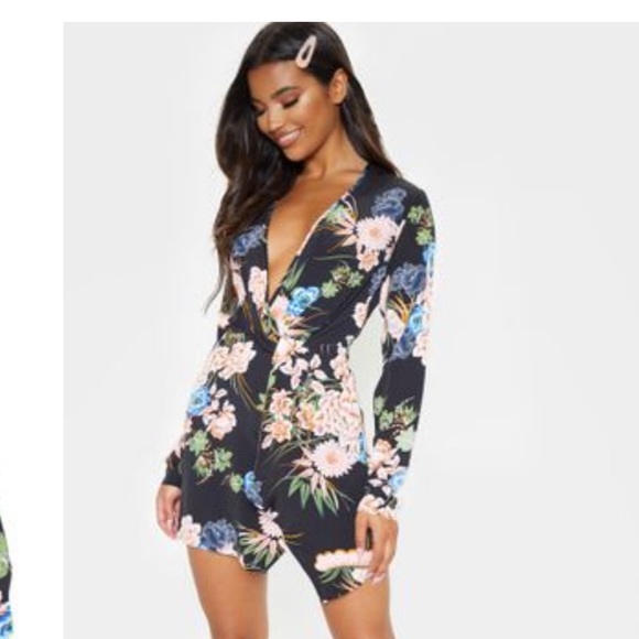 pretty little thing black floral dress